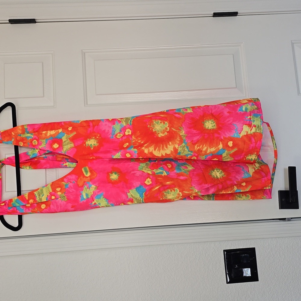 Vibrant Floral Halter Dress Sz Med - Picture 2 of 5